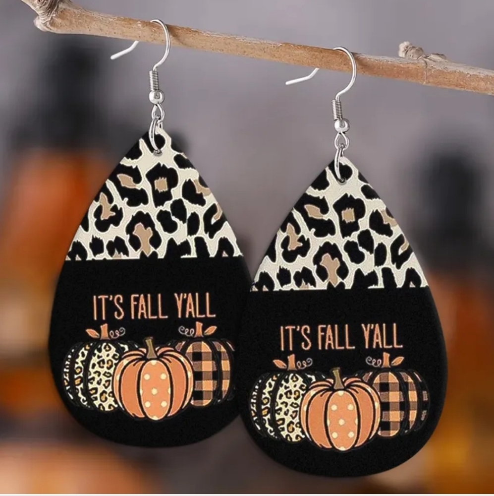 Fall Halloween Pumpkin Reversible Dangle‎ Faux Leather Earrings 2/$15 3/$20